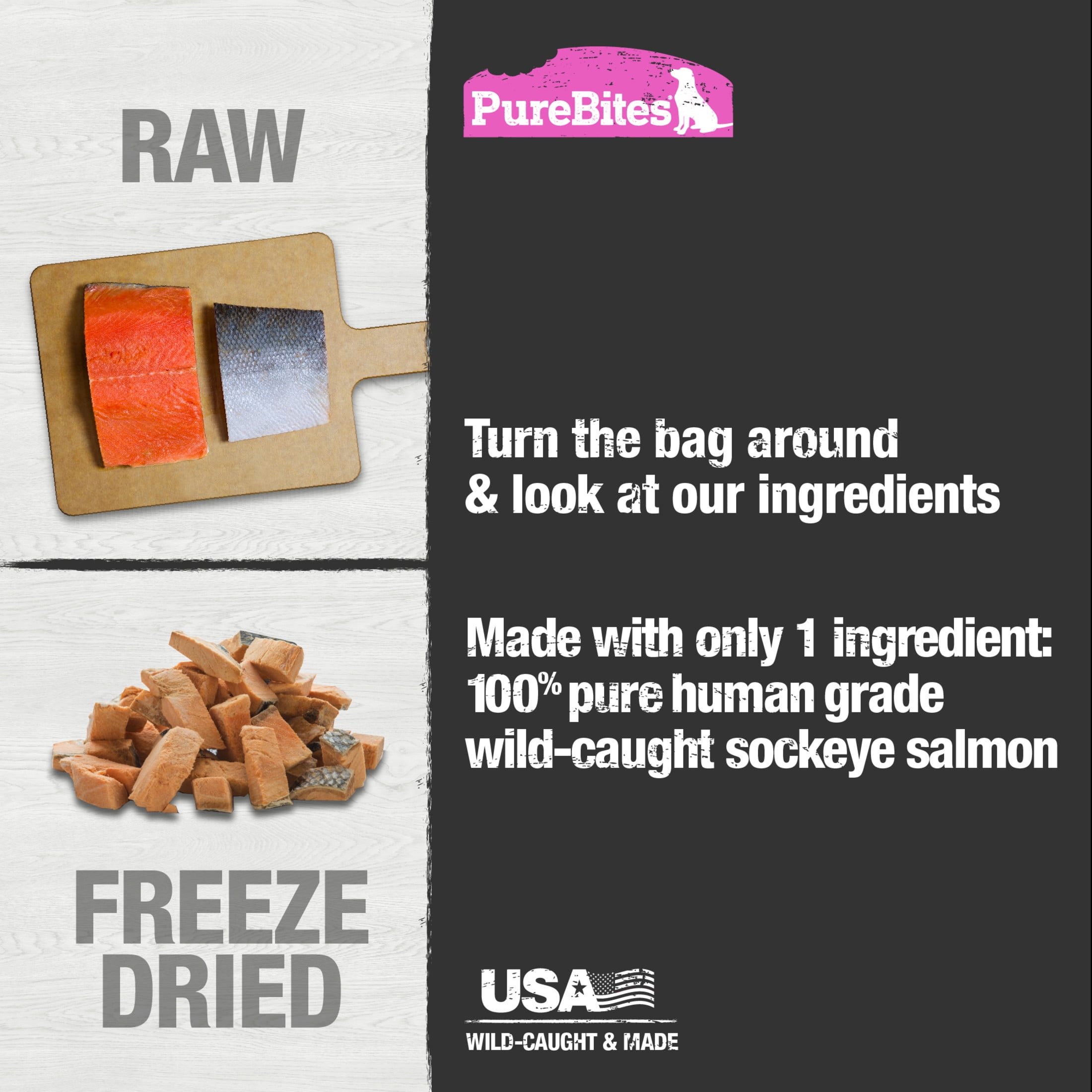 PureBites Salmon Freeze Dried Dog Treats, 1 Ingredient, 9.5oz