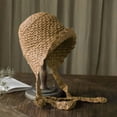 thumbnail image 4 of Sombrero de playa de paja para mujer con correa para la barbilla, plegable y plegable para pesca, navegación y uso diario. Caqui, 4 of 7