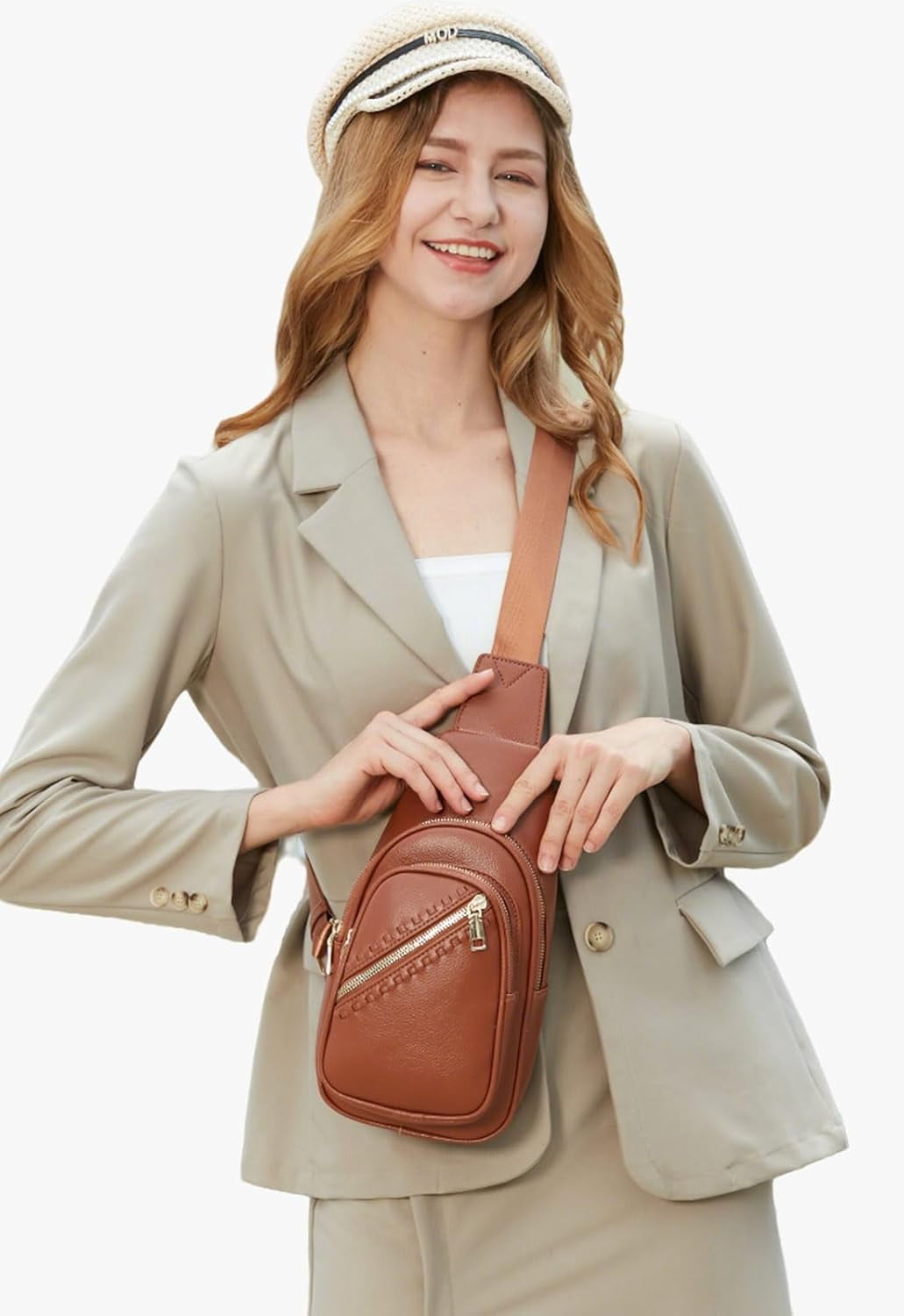 Small Sling Bag for Women, Vegan Leather Fanny Pack Crossbody Bags for Women, Chest Bag With Wide Strap