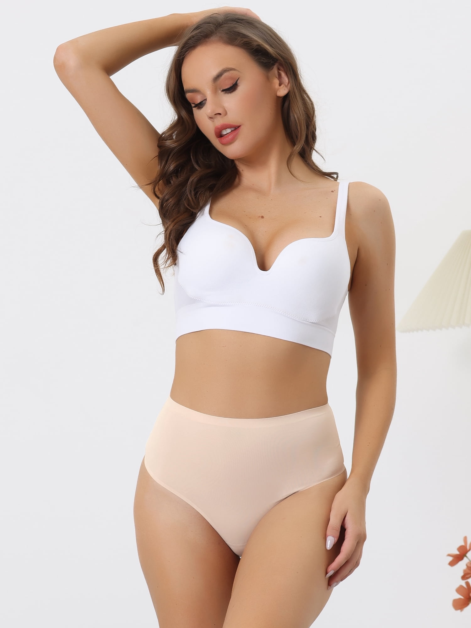 DARING DIVA Women's High Waist Tummy Control Stretch Thongs Underwear S Beige