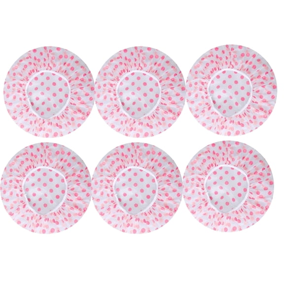 6 Pcs Elastic Reusable Waterproof Plastic Shower Caps for Women Ladies Spa Salon, Red