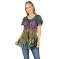 thumbnail image 5 of Sakkas Dina Relaxed Fit Sequin Tie Dye Embroidery Cap Sleeves Blouse / Top - Navy - One Size Regular, 5 of 5