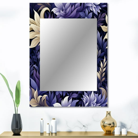 Designart "Ragdoll Royalty" Floral Wall Mirror, Printed Purple Wall Mirror, Bohemian Bathroom Wall Mirror, Decorative Floral Mirror - 30x40 Inch