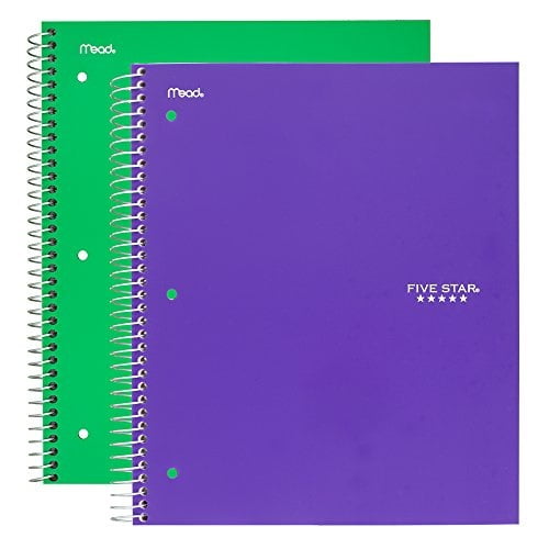 five star spiral notebooks, 1 subject, college ruled paper, 100 sheets