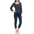thumbnail image 3 of INSPIRE CHIC Women's Floral Square Neck Long Sleeves Tie Waist Blouse S Blue-Pink, 3 of 7