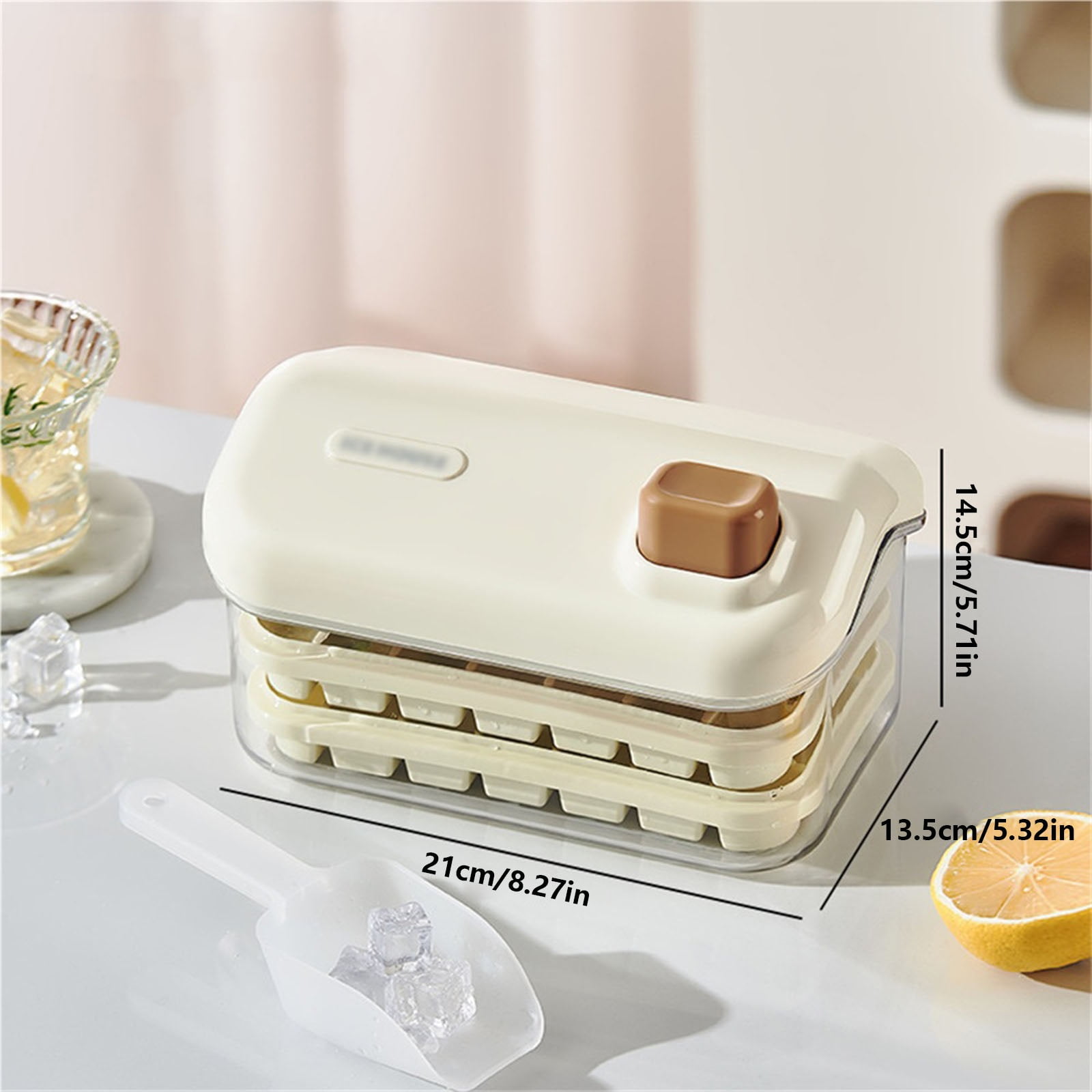 Ice Cube Tray Ice Mold Double Layer Ice Cube Maker with Lid Home One Button Ice Removal