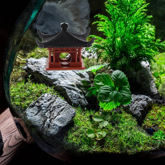 ETEREAUTY Bonsai Figurines Chinese Pavilion Model Light Brown Terrarium Decor 1Pcs