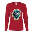 thumbnail image 2 of Ocean Shark Big Mouth Womens Graphic Long Sleeve T-Shirt, Red, X-Large, 2 of 3