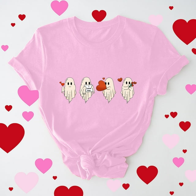 Cadeau de Saint-Valentin pour Femmes, T-shirt Décontracté à Manches Courtes et Col Rond avec Imprimé Arbre de Noël