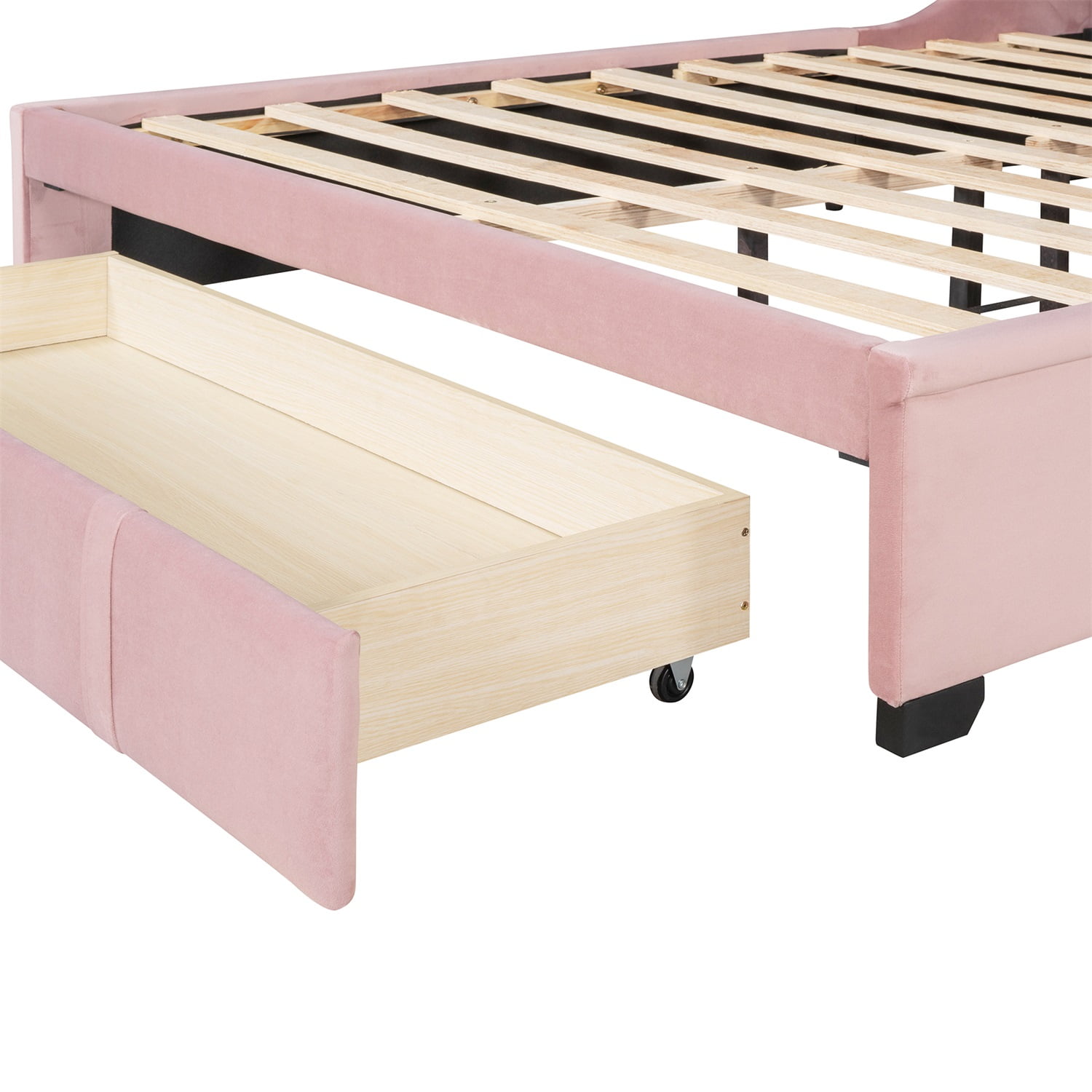 Kadyn Upholstered Platform Bed Frame with Wingback Headboard / Mattress Foundation / Wood Slat Support / No Box Spring Needed / Easy Assembly, Queen&Pink