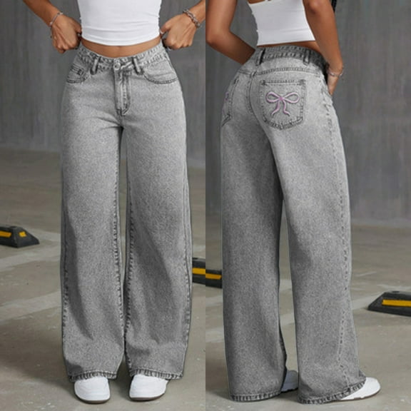 Tween Girls' Jeans Casual Elastic Waist Straight-Leg Denim Pants with Bowknot for Girls Clothing Girl's High Waisted Flare Jeans Y2k Sweat Pants For Girls 7-8