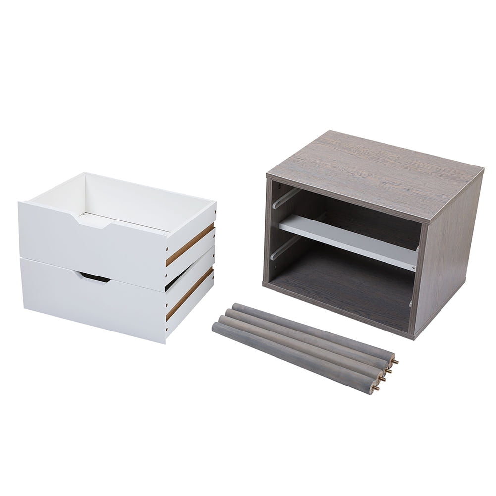 Kadyn Bedside Table for Bedroom, Mid Century Modern Side Table with 2 Drawer for Nursery, End Table with Storage and Solid Wood Legs for Living Room, Gray