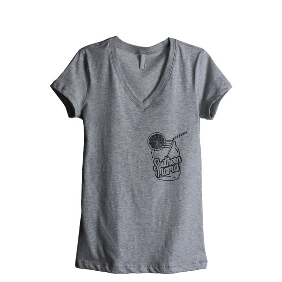 Southern Mama Jar Women's Fashion Relaxed V-Neck T-Shirt Tee Heather Grey 2X-Large