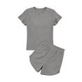 thumbnail image 5 of BUIGTTKLOP Womens Pajamas Set Soft Sleepwear Short Sleeved Shirt Elastic Shorts Two-Piece Outfit Homewear, 5 of 6
