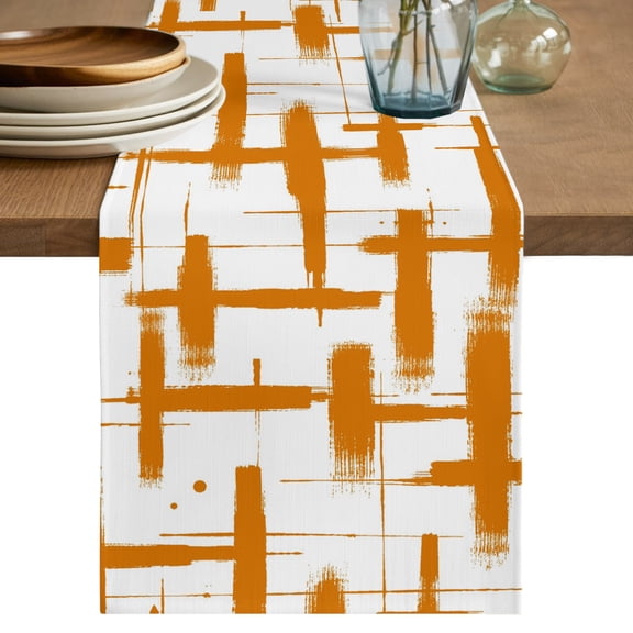 Table Runners 90 Inches Long Dress Scarves, Orange Striped Farmhouse Coffee/Dining/Kitchen Table Decor Table Runner for Living Room, Modern Abstract Art Farmhouse Stripes 13x90 Inch