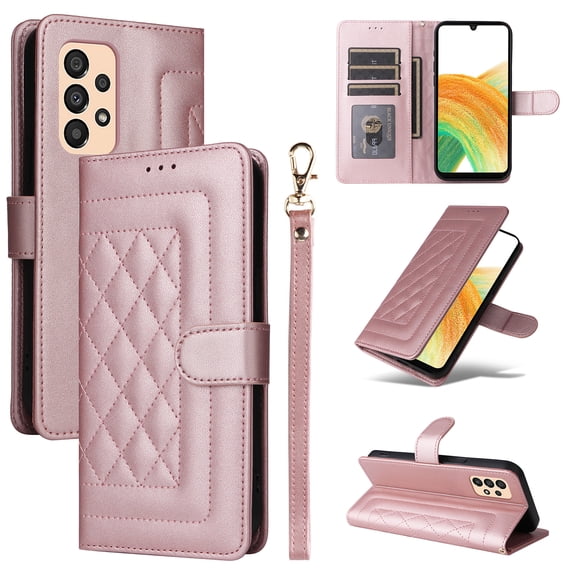 for Samsung Galaxy A53 5G Wallet Flip Case, Classic PU Leather Card Slots with Lanyard Magnetic Closure Kickstand Drop Protective Soft TPU Inner Case for Samsung Galaxy A53 5G, Rosegold