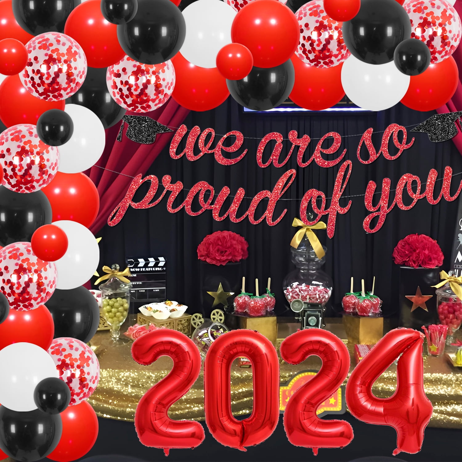 Abschlussfeier Hintergrund "We Are So Proud Of You" – 1,8x1,2 M, Polyester – Mit Schnur, Für Fotos & Deko