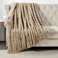 thumbnail image 3 of Home Soft Things Stretchy Solid Color Faux Fur Throw Blanket with Micromink Back, Luxury Soft Cozy Plush Fluffy Fuzzy Reversible Thick Warm Throw Blanket, 50x60 inches, Light Taupe, 3 of 10