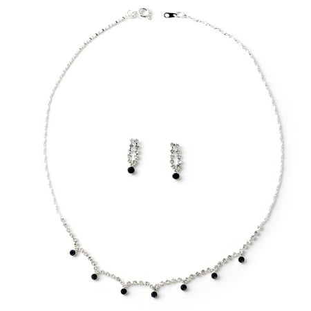 2 Strand Rhinestone (Silver Montana Rhinestone Bridal Wedding Party Tip Wave Shape Necklace & 2 Strands with Rhinestone Tip Dangle Earrings Jewelry)