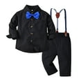 thumbnail image 2 of RUTAYY Children Boys Outfit Sets Long Sleeve Stand Collar Solid Color Shirt Tops Suspenders Pants with Pocket Gentleman Outfits Casual Daily Wear, 2 of 6