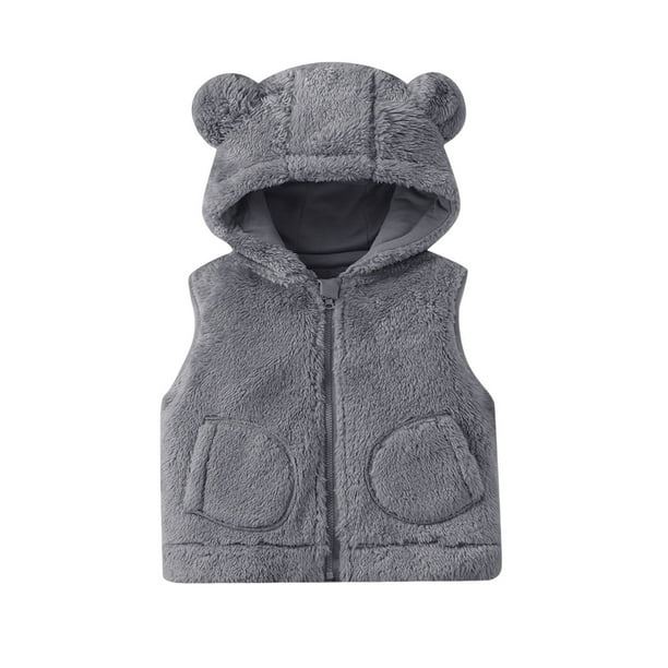 Chaqueta de invierno para niños, de color sólido, sin mangas, con capucha y cremallera, forro polar, cálida, de poliéster.