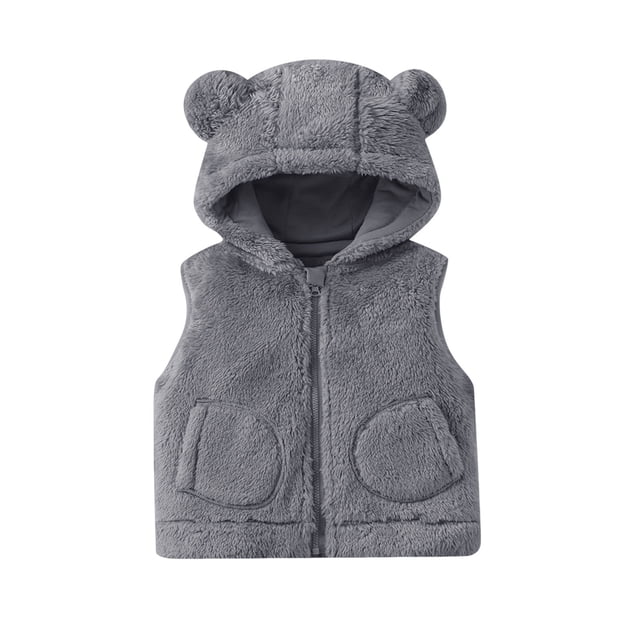 Children's Winter Solid Sleeveless Hooded Zipper Fleece Warm Coat