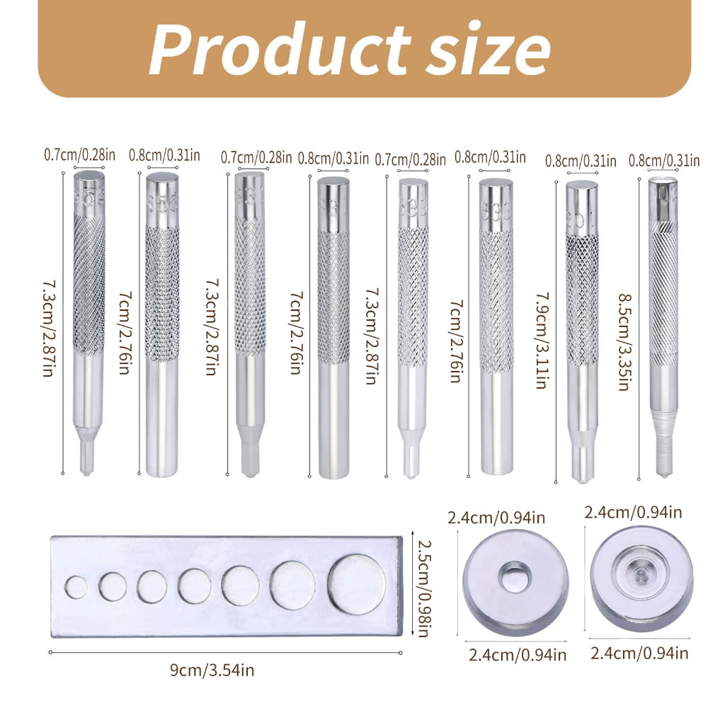 2Sets Press Studs Button Fastener Fixing Tool with Punching Tool, Installing Tool and Base for Leather Belt, Jackets