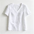 thumbnail image 5 of ITSAME Womens Cotton Linen Tops Short Sleeve V-Neck Shirts Ladies Loose Casual Blouses White Size S, 5 of 5