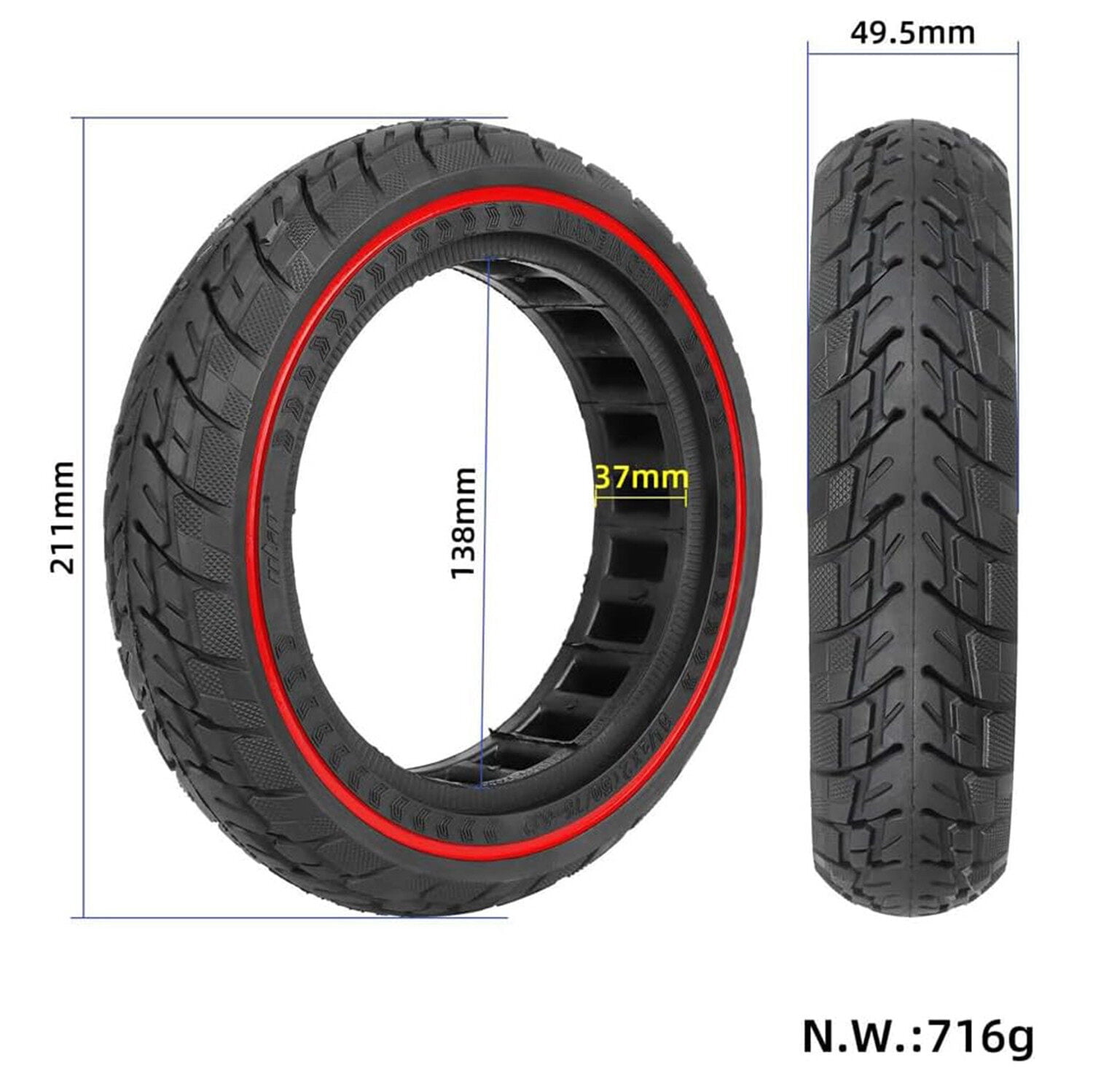 2PCS 8.5 Inch Solid Tire 8 1/2x2 Honeycomb Tires for Electric Scooter 50/75-6.1 Front and Rear Replacement Off-Road Tire with 2 Steel Levers