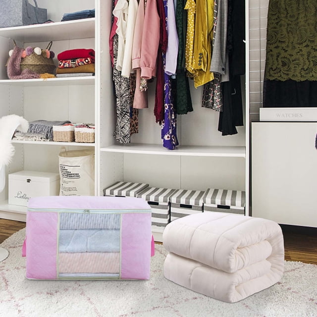 Fiudx Bolsa de Almacenamiento, Orgánica Organizable, Caja de Mantas de Tela Gruesa, Soporte Transparente para Edredon con Ventana, Ideal para Armario de Dormitorio, Solución para Dormitorio, Diseño c