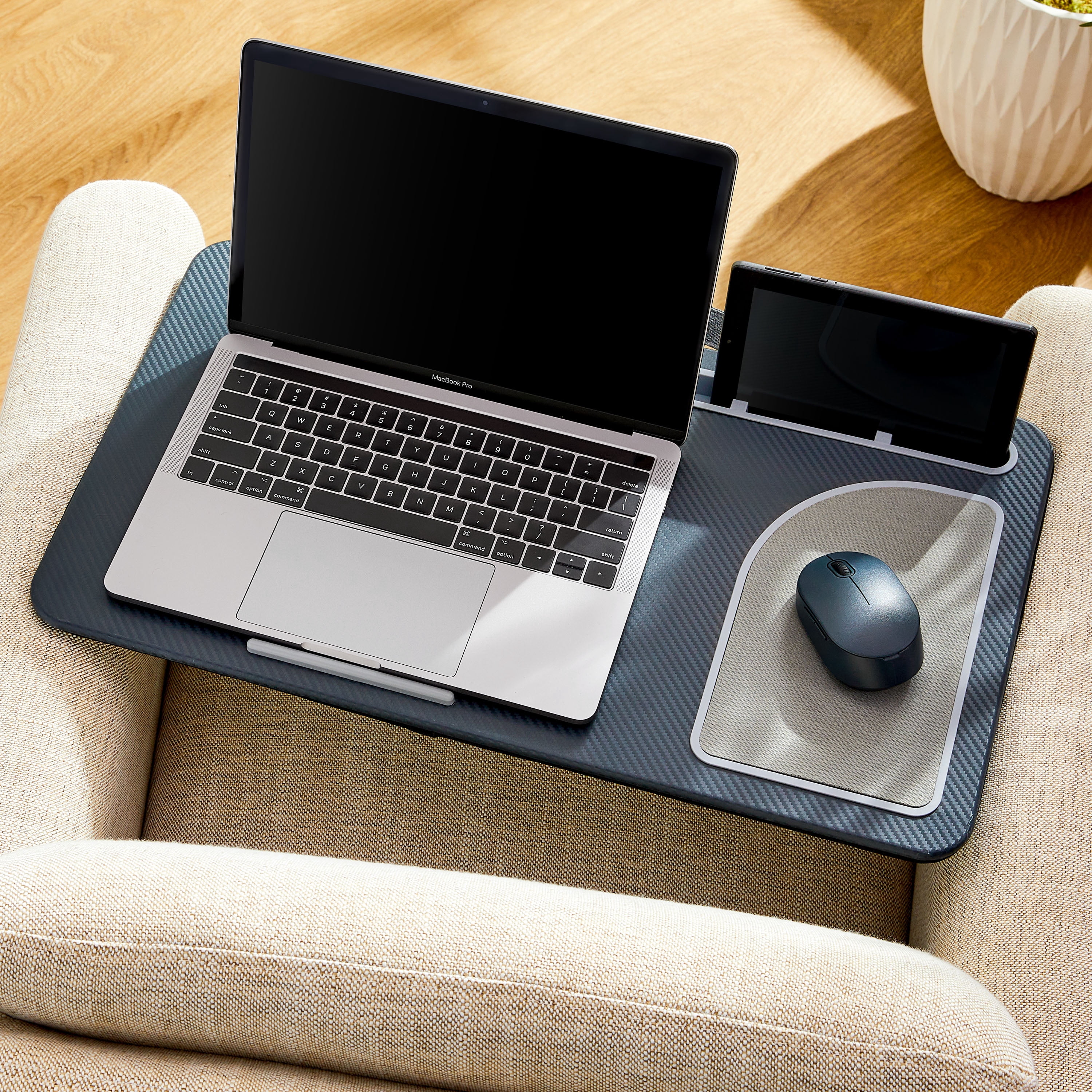 onn Lap Desk Portable Work Station for 15.6" Laptops, Phone & Tablet, Greystone
