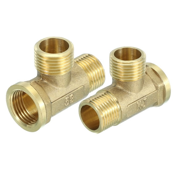 Uxcell 2pcs G1/2" Female x G1/2" Male x G1/2" Male Thread Brass Tee Pipe Fitting 1.65" Length, Gold