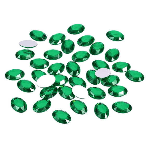 Uxcell 200 Pack 25x18mm Oval Flatback Cabochons Acrylic Rhinestone, Dark Green