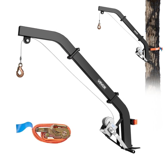 Game Hanging & Processing Winch Heavy Duty 353 lbs Tree Hoist for Deer, Includes Ratchet Strap for Efficient Skinning, Cleaning, Field Dressing and Hanging Feed - Black