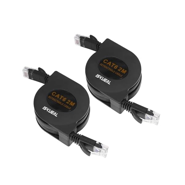 wonima11 Retractable Ethernet Cable - 6ft Cat6 Flat Network Cable with RJ45 Connectors for High Speed LAN, Internet, Gaming - Compatible with PS4, Router, Switch - 2 Pack.