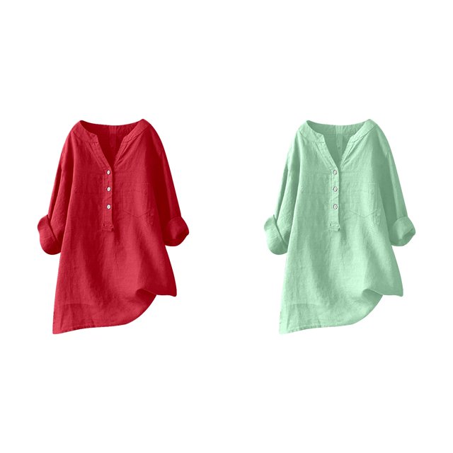 (2-Pack) Rinsvye Womens Solid Color Long Sleeve Mandarin Collar Blouse Women Clothing Timeless Design