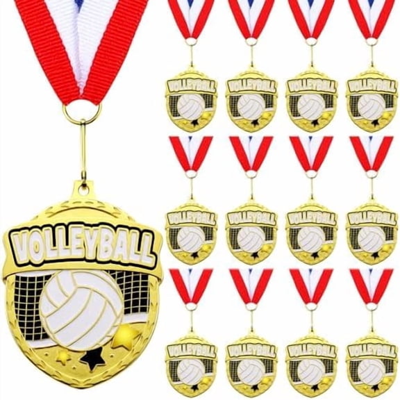 12 Pcs Gold Award Medals Bulk 2.2 Inch Basketball Volleyball Royal Dance Softball Metal Medals with Neck Ribbons Metal Trophy Award Prize Gifts for Tournaments Sports Competitions