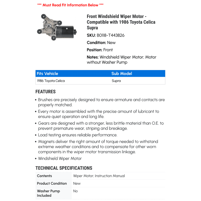 Moteur D'essuie-glace Avant Pour Toyota Celica 1994-1999 - Neuf - Réf. 85110-20780/20840