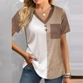 thumbnail image 2 of Tiqkatyck Women Summer Tops Clearance, Womens Fashion V Neck Button Pocket Short Sleeve Contrasting Color T Shirt Fashion Loose Tops for Women Trendy, T Shirts for Women Khaki M, 2 of 6