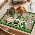 thumbnail image 3 of St. Patrick's Day Placemats Set&nbsp;of 1 Green Hat Gnome Lucky Shamrocks Wood Grain Green Plaid Heat Insulation Washable Place Mats, Non-Slip Table Mats for Dining Table Party Kitchen,13x19 Inch, 3 of 9