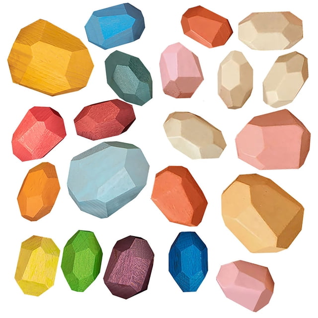 Jindong Toy Puzzle Wooden Lightweight Colored 21PC Natural Stone Stacking Education