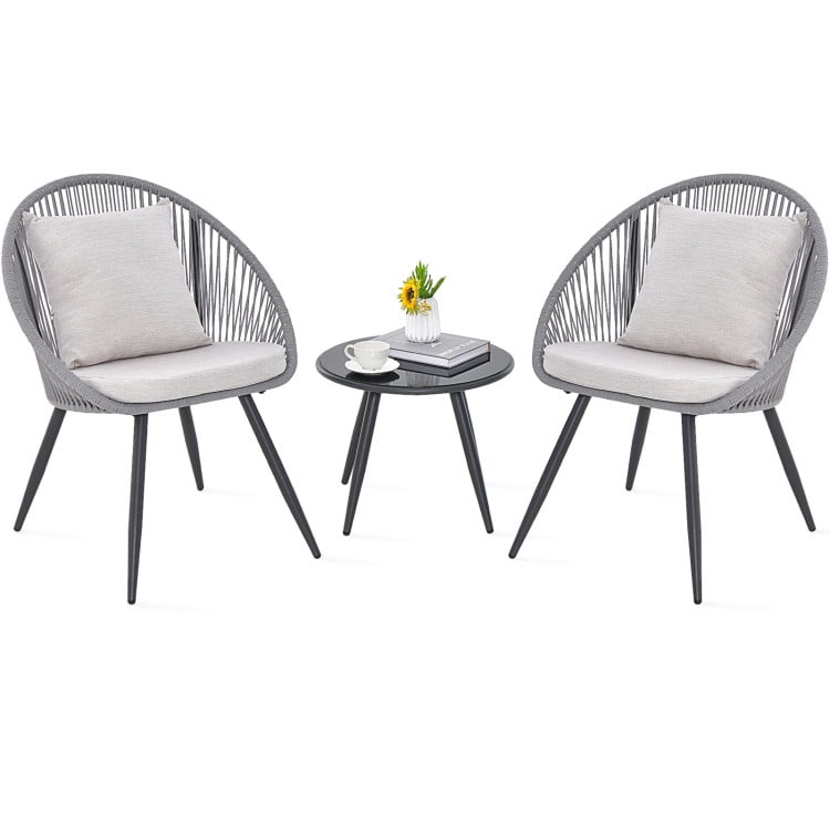Aimee Lii 3 Pieces Patio Furniture Set with Seat and Back Cushions, Outdoor Patio Furniture Set, Gray