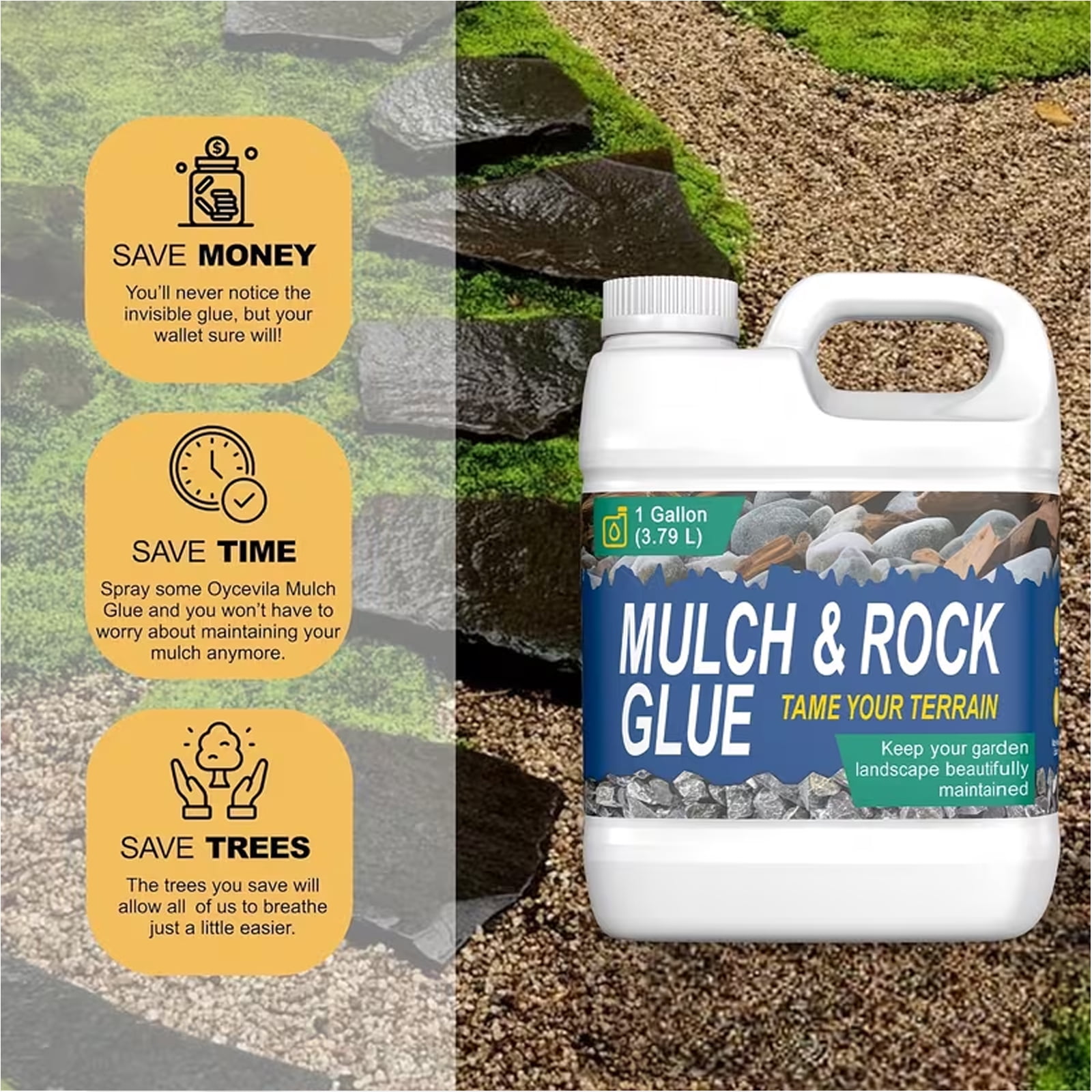 Mulch Glue 36OZ, covering adhesive for bonding stones, views, gardens, gravel, stones, leaves, bark, garden paths