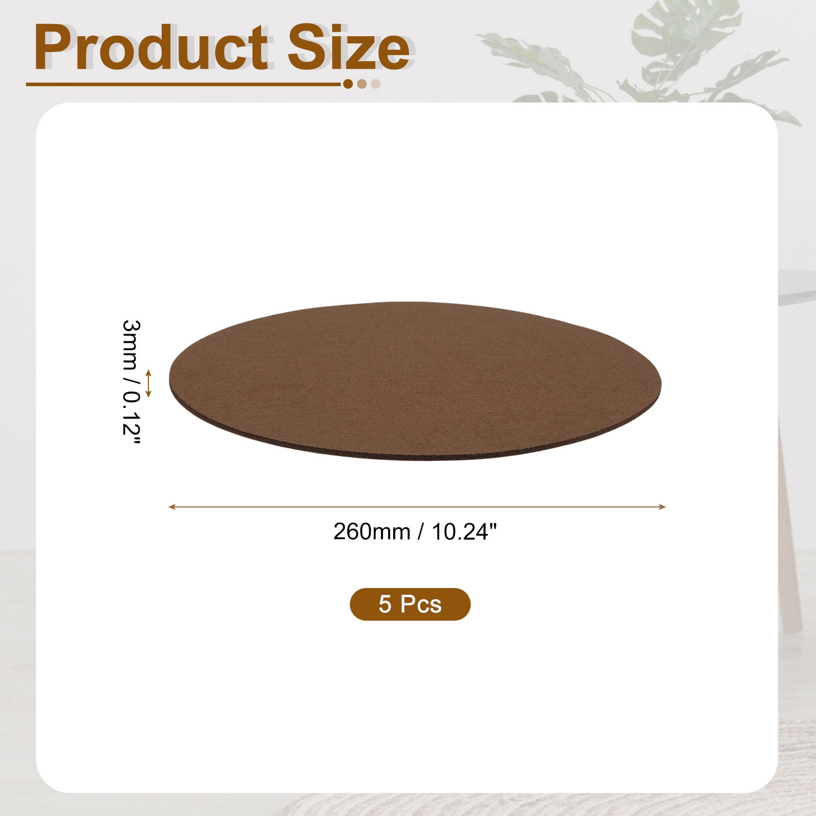 Round Felt Furniture Pads, 5Pack 10.2" Dia x 0.12" Thick Adhesive Backed Felt Non-slip Anti-scratch Felt Pads Chair Leg Protectors for Protecting Hardwood Floor, Brown