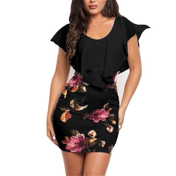 Womens Floral Dress Sexy Womens Sleeveless Floral Printed Holiday Party Short Mini Dress Bodycon Mini Dress Floral Bodycon Dress Holiday Party Dress Womens Holiday Dress
