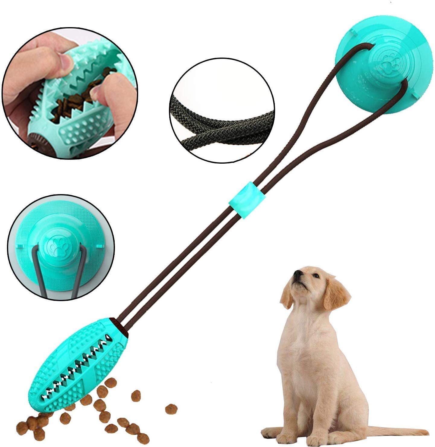 Dental Care for Dogs Puppy，Dog Teeth Cleaning Chew Toy Safe Elasticity Soft Multifunction Pet Molar Bite Toy Tug Rope Ball with Suction Cup Green