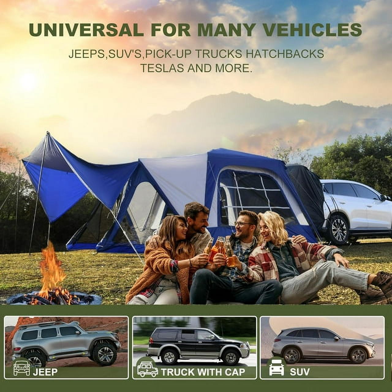 Lilypelle SUV Tent with Porch for Camping, 6-Person 10' x 10' Car Camping Tent w/ Screen House Room, Universal Waterproof SUV Camping Tent for Travel Camp Outdoor