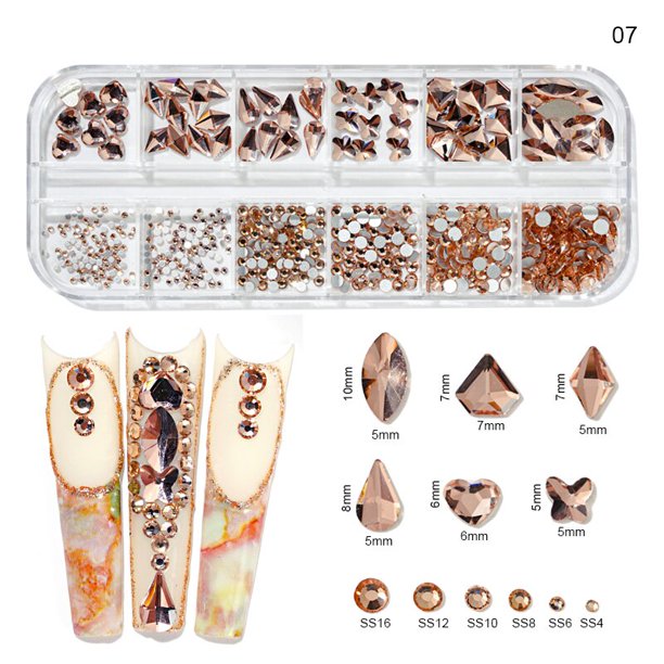 12Gird caja/AB/colores de diamantes de imitación Flatback Cristal Diamantes gemas 3D brillo de uñas de arte lujosas decoraciones de tamaño nuevo Gao Jinjia LED