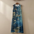thumbnail image 6 of Jiueut Blue Ink Leaf Print Maxi Dresses for Women, Crewneck Sleeveless Maxi Dress for Women with Pockets, Linen Look Breathable Loose Fit Vacation Dress, XL, 6 of 7