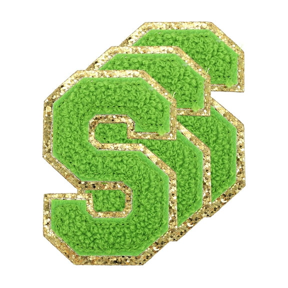 Uxcell Chenille Letters S Patches Large Size 80mm/3.15 Inch S Patches Golden Glitter for Clothing, Pack of 3(Green)